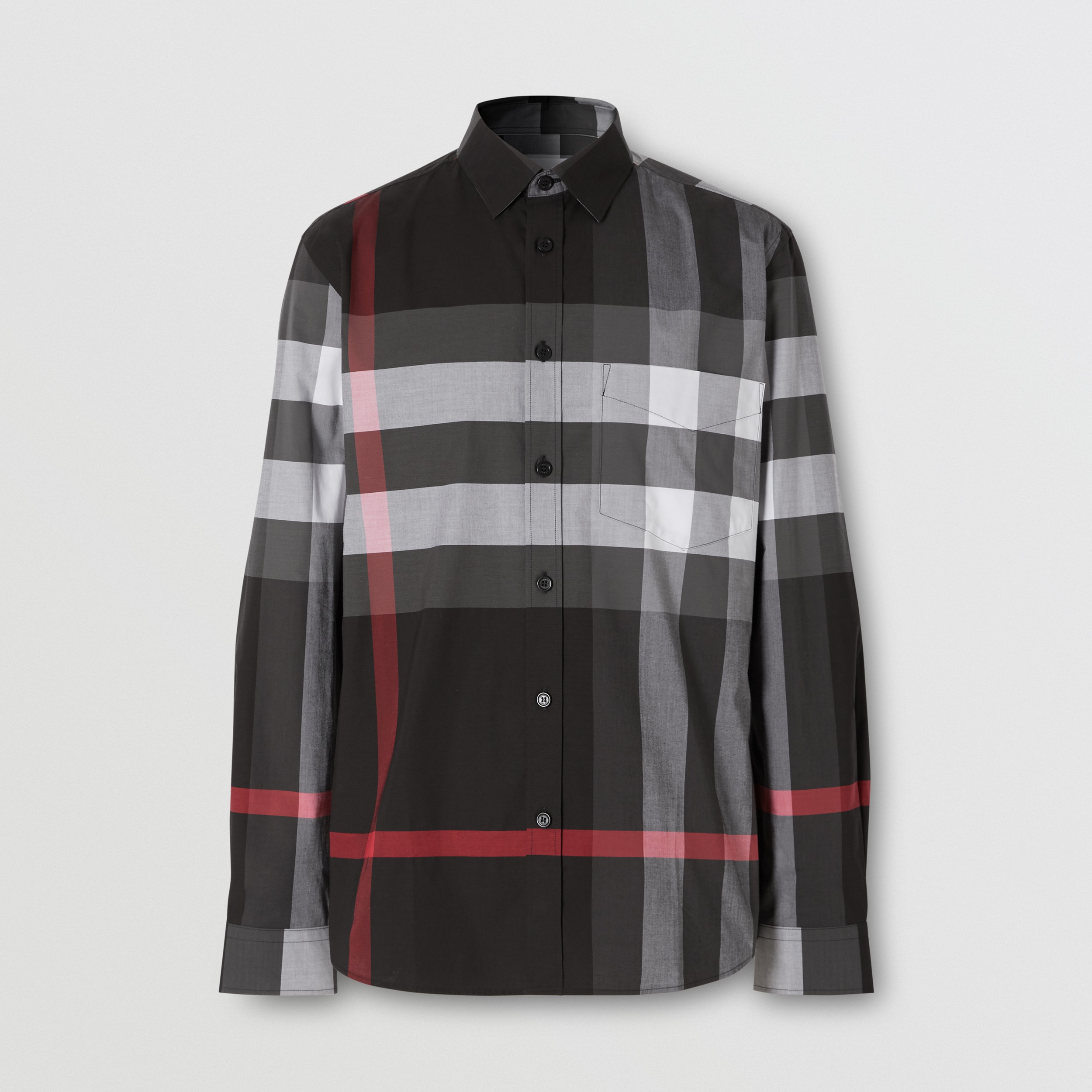 Check Stretch Cotton Poplin Shirt in Charcoal - Men | Burberry® Official - 4