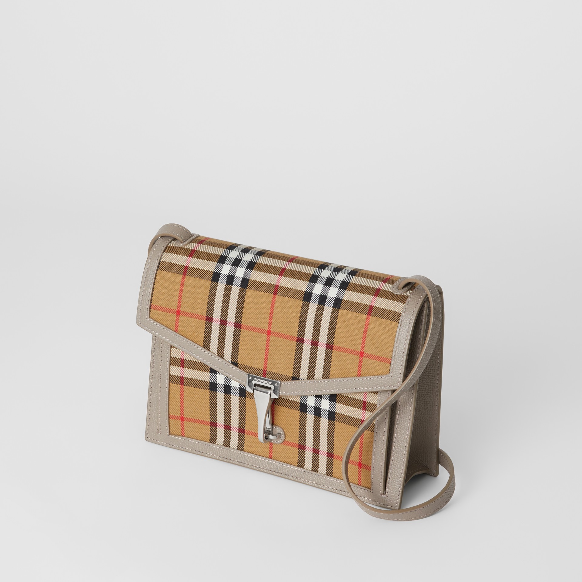 Small Vintage Check and Leather Crossbody Bag in Taupe Brown - Women | Burberry United Kingdom