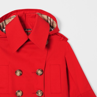 red trench coat with hood