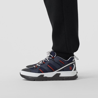 Leather and Mesh Union Sneakers in Navy 