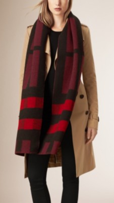 Oxblood Check Wool Cashmere Blanket Scarf - Image 2