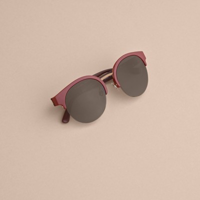 burberry check detail round frame sunglasses