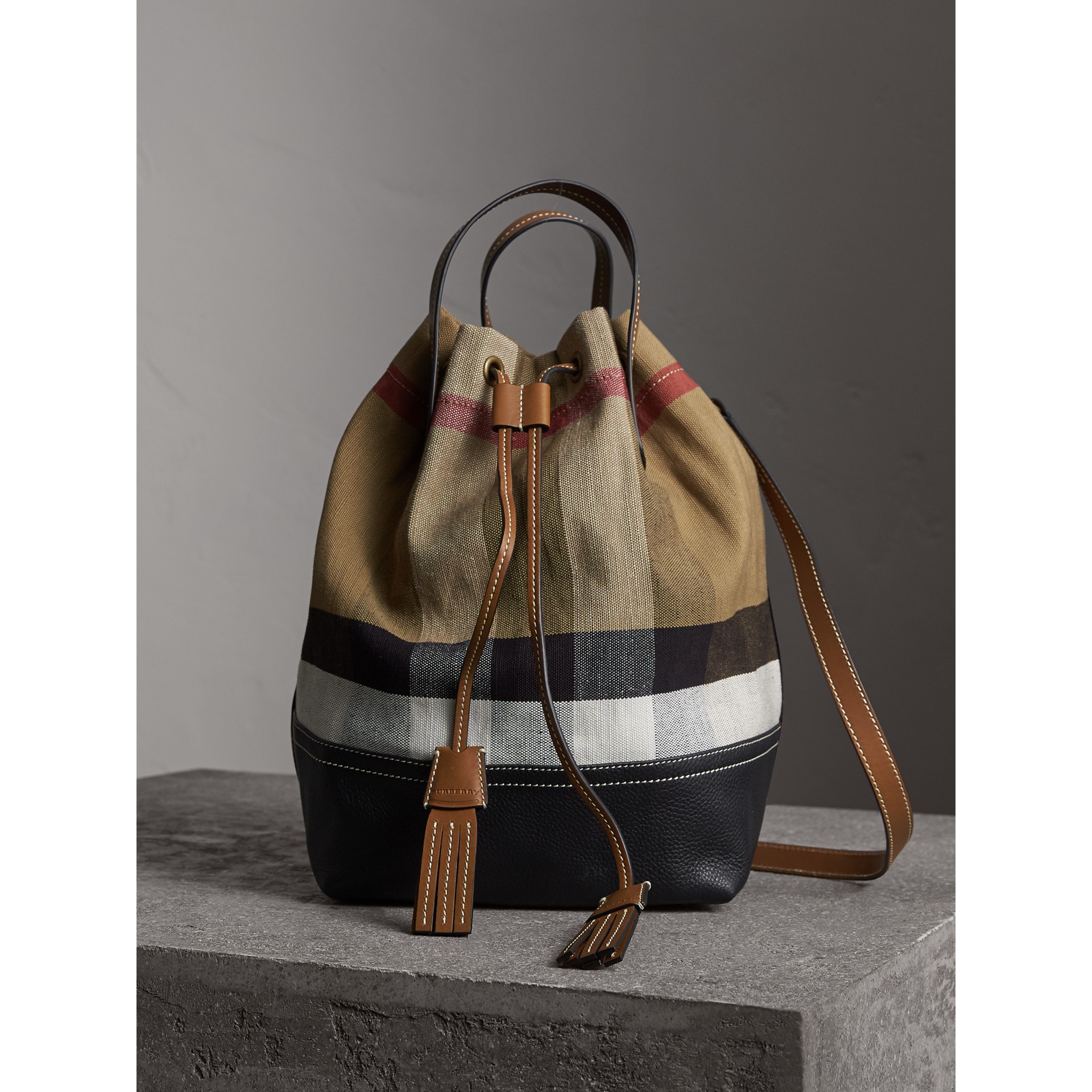 Medium Canvas Check Bucket Bag in Tan - Women | Burberry United States