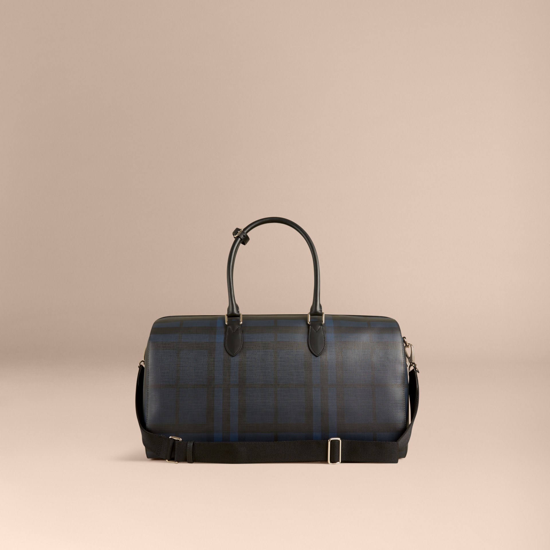 navy leather holdall