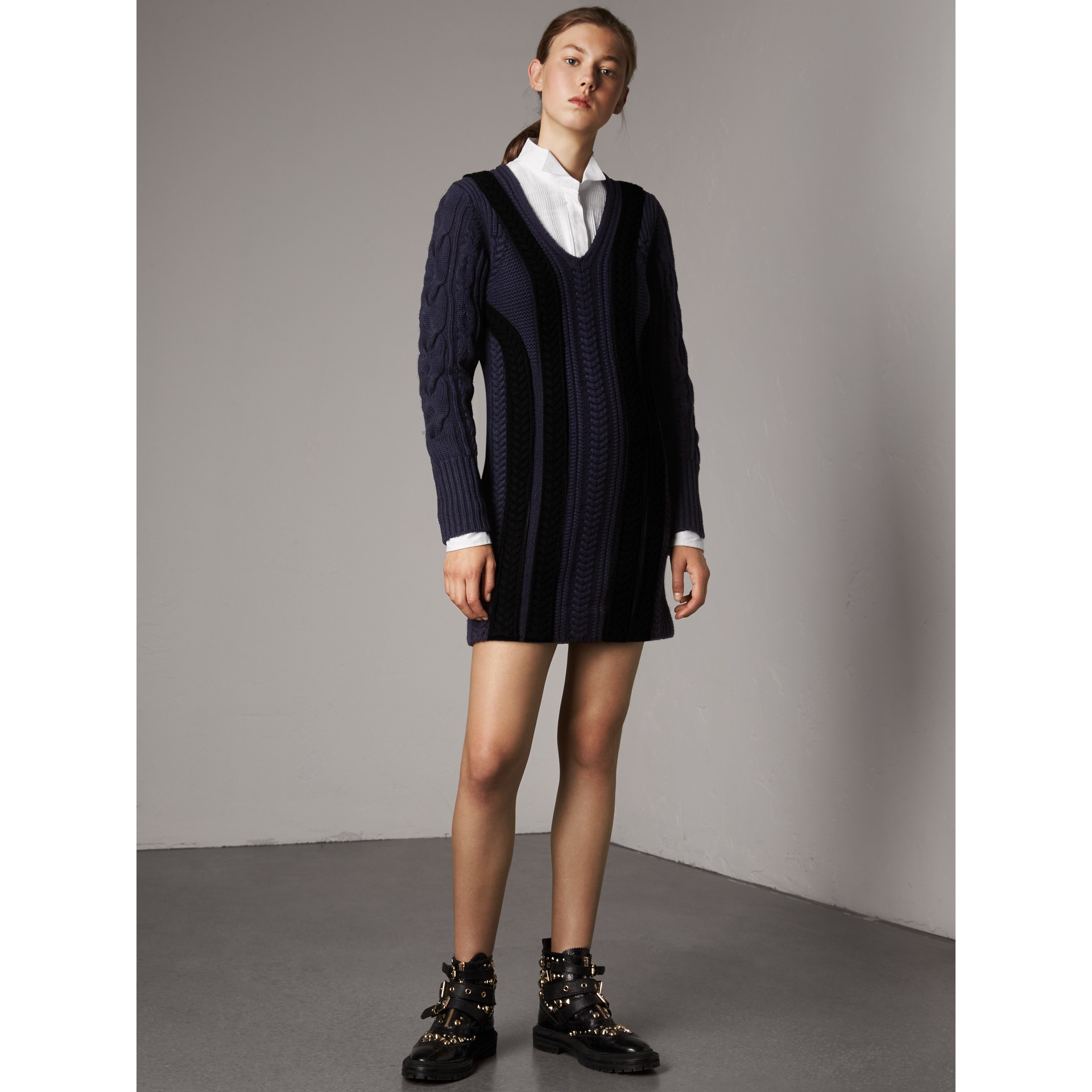 Cable Knit Wool Cashmere Sweater Dress in Navy - Women | Burberry ...