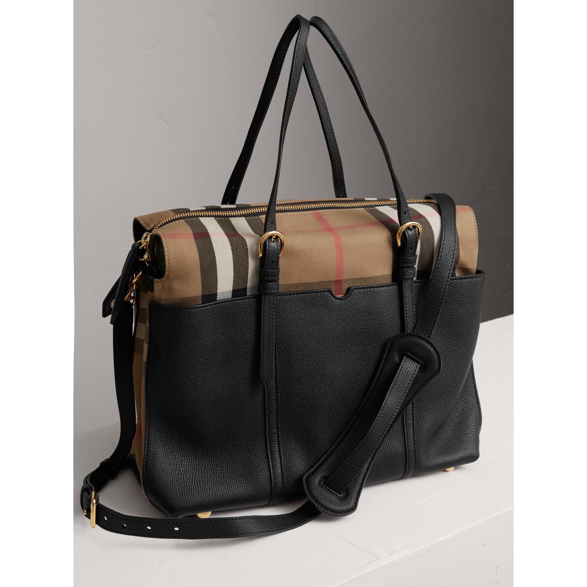 House Check and Leather Baby Changing Bag in Black | Burberry United ...