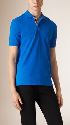 Check Placket Piqué Cotton Polo Shirt