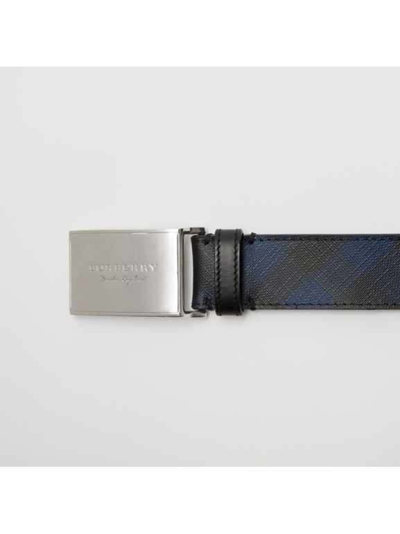 Plaque Buckle London Check and Leather Belt in Navy/black - Men ...