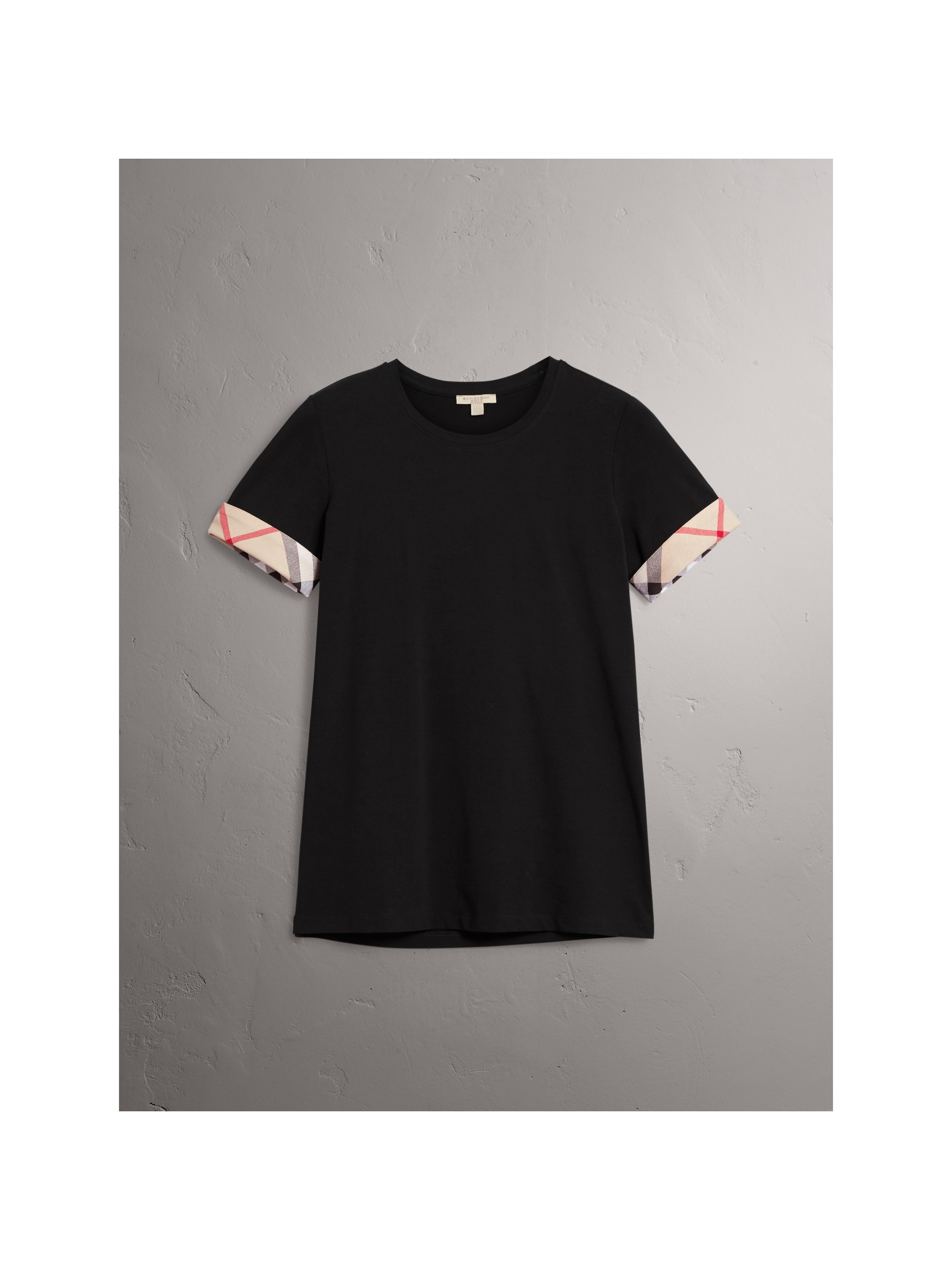 黑色 格纹袖口弹力棉 t 恤衫 产品图片31