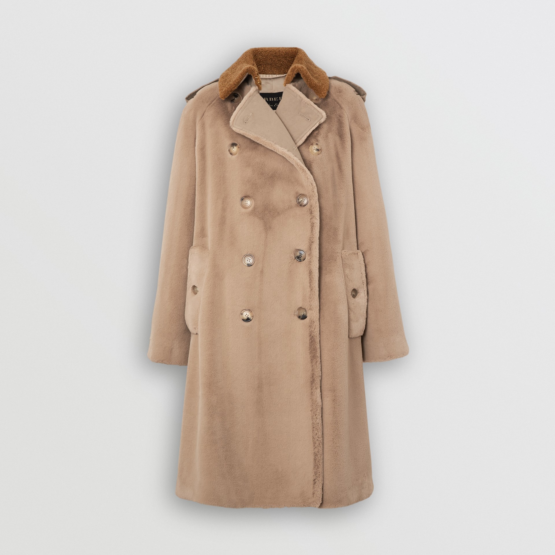 Shearling Trim Faux Fur Trench Coat in Taupe | Burberry United States