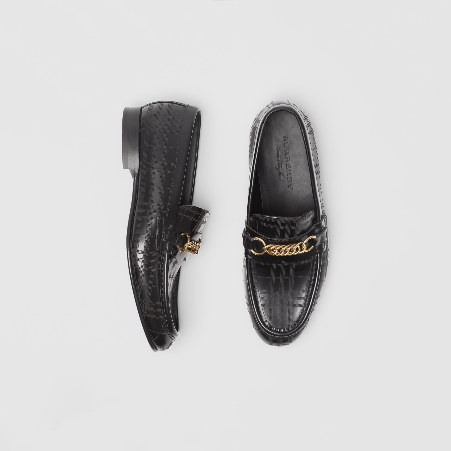 The Perforated Leather Link Loafer in Black - Men | Burberry United States