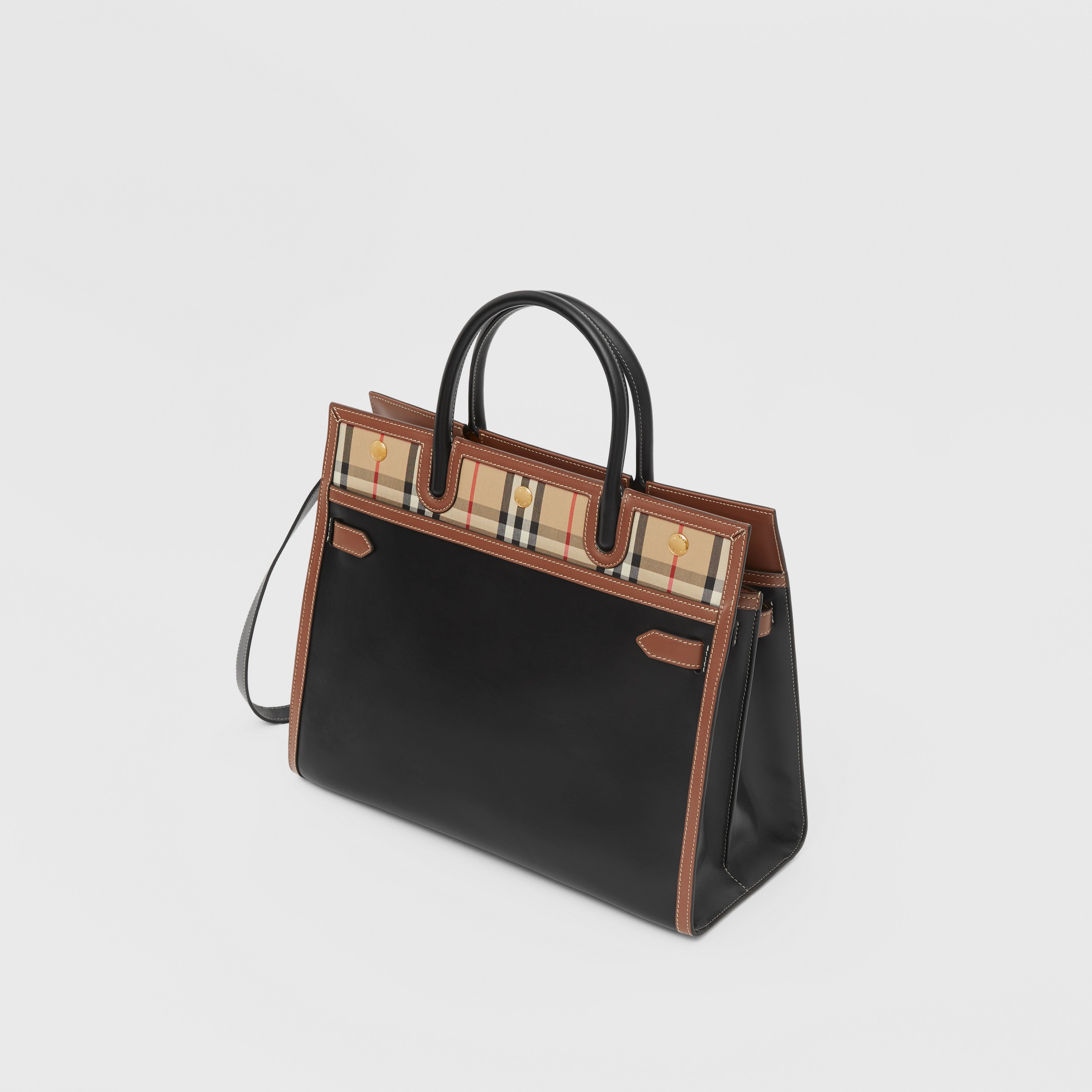 Leather and Vintage Check Small Two-handle Title Bag in Black - Women | Burberry® Official - 4