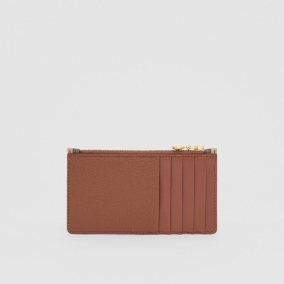 vintage check and leather zip card case