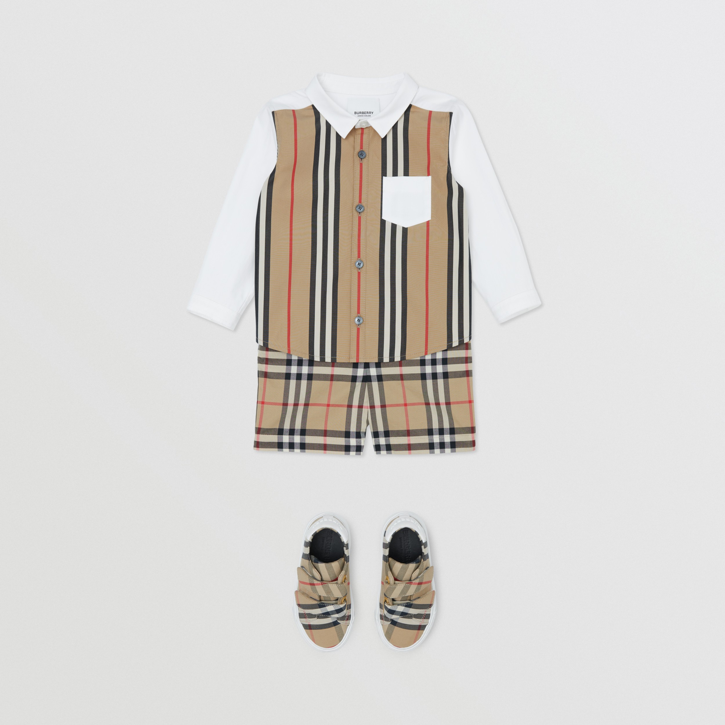 Icon Stripe Panel Stretch Cotton Shirt in White - Children | Burberry ...