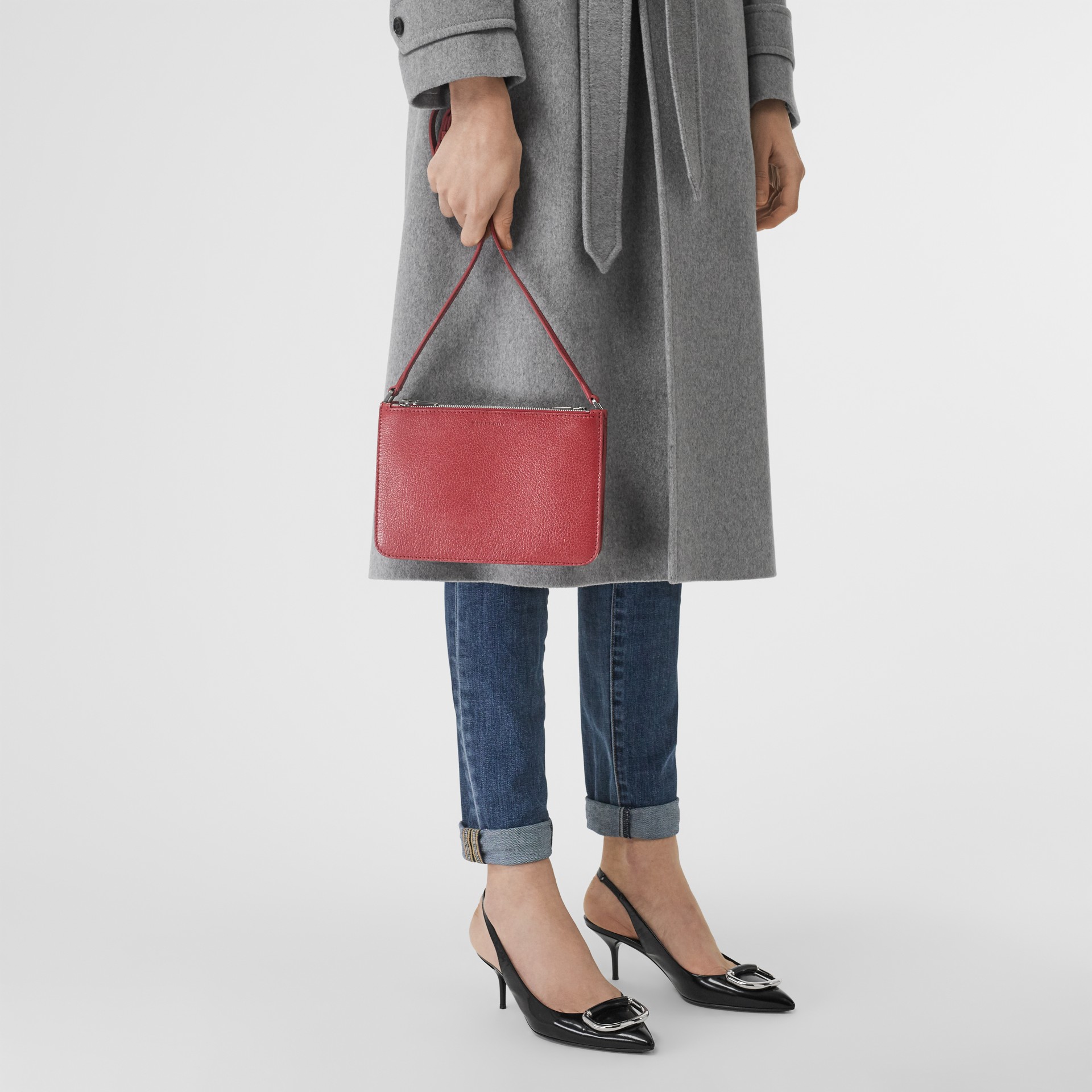 Triple Zip Grainy Leather Crossbody Bag in Crimson - Women | Burberry ...