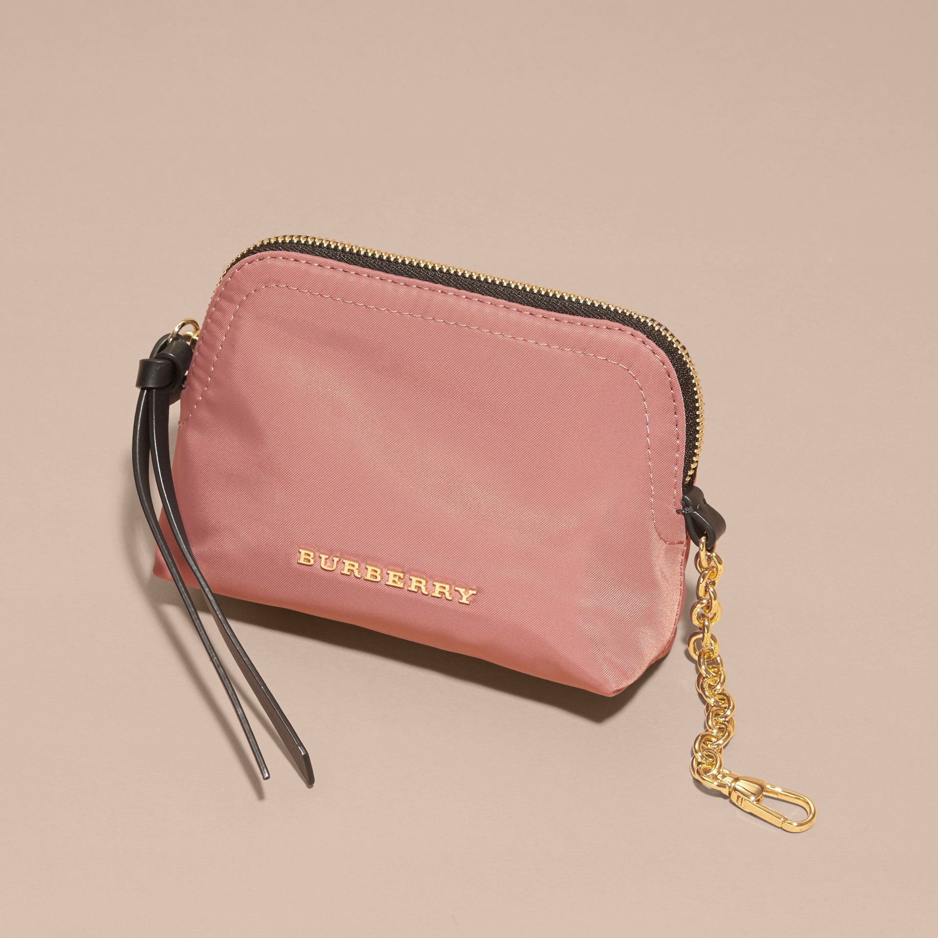 Small Ziptop Technical Nylon Pouch Mauve Pink Burberry