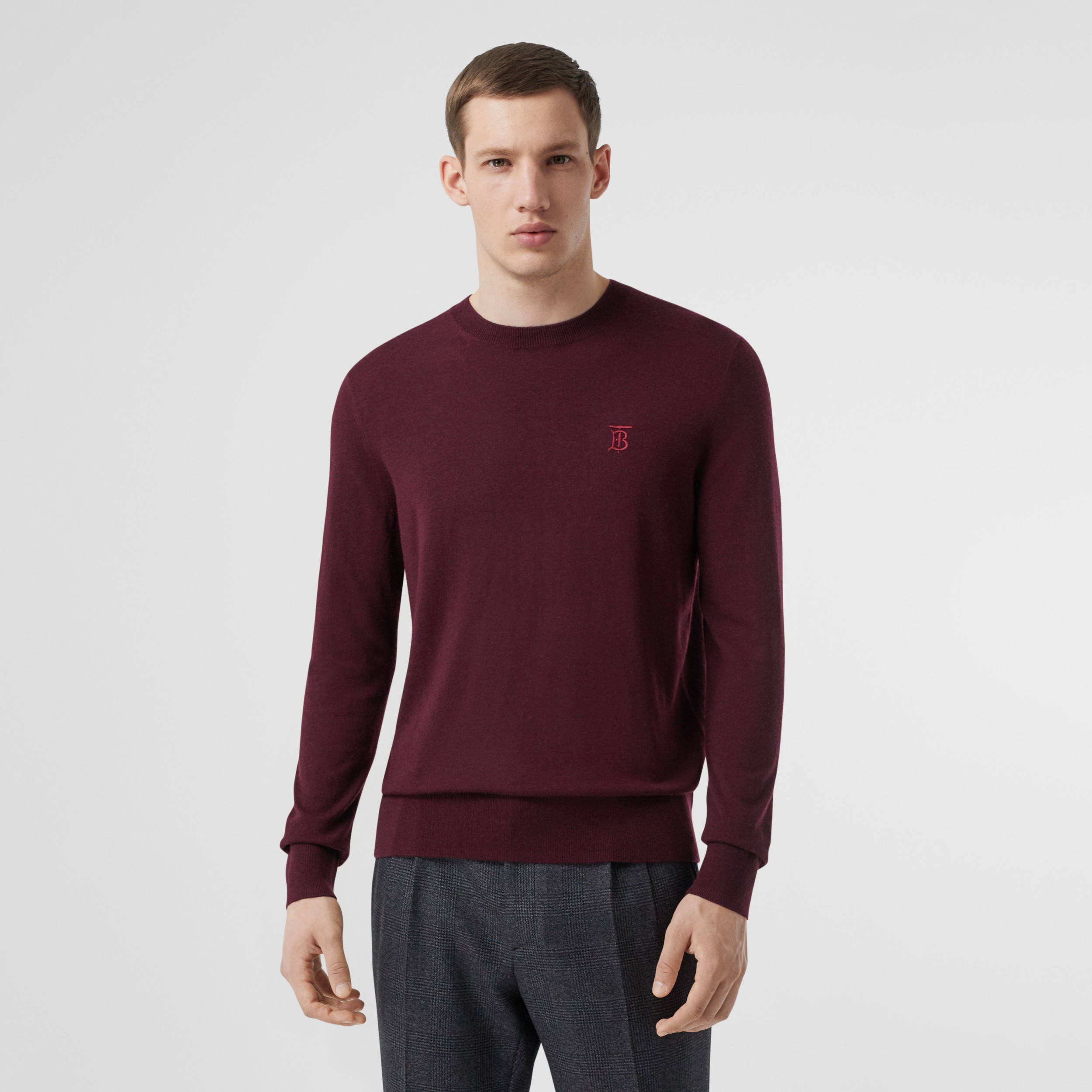 Monogram Motif Cashmere Sweater in Burgundy - Men | Burberry