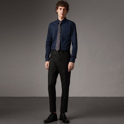 Slim Fit Stretch Cotton Shirt in Navy - Men | Burberry United States