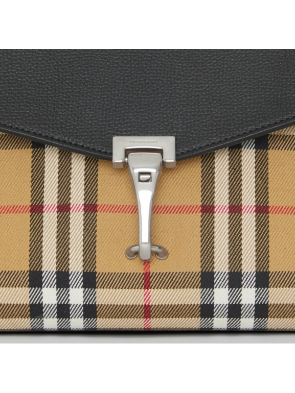 Small Vintage Check and Leather Crossbody Bag in Black Women