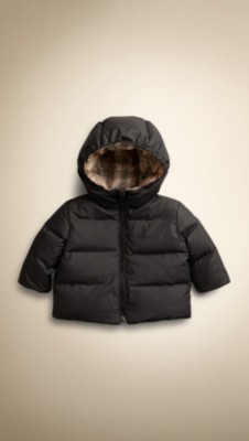 Black Check-Lined Puffer Jacket - Image 1