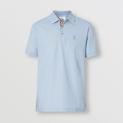 Monogram Motif Cotton Piqué Polo Shirt In Pale Blue - Men | Burberry ...