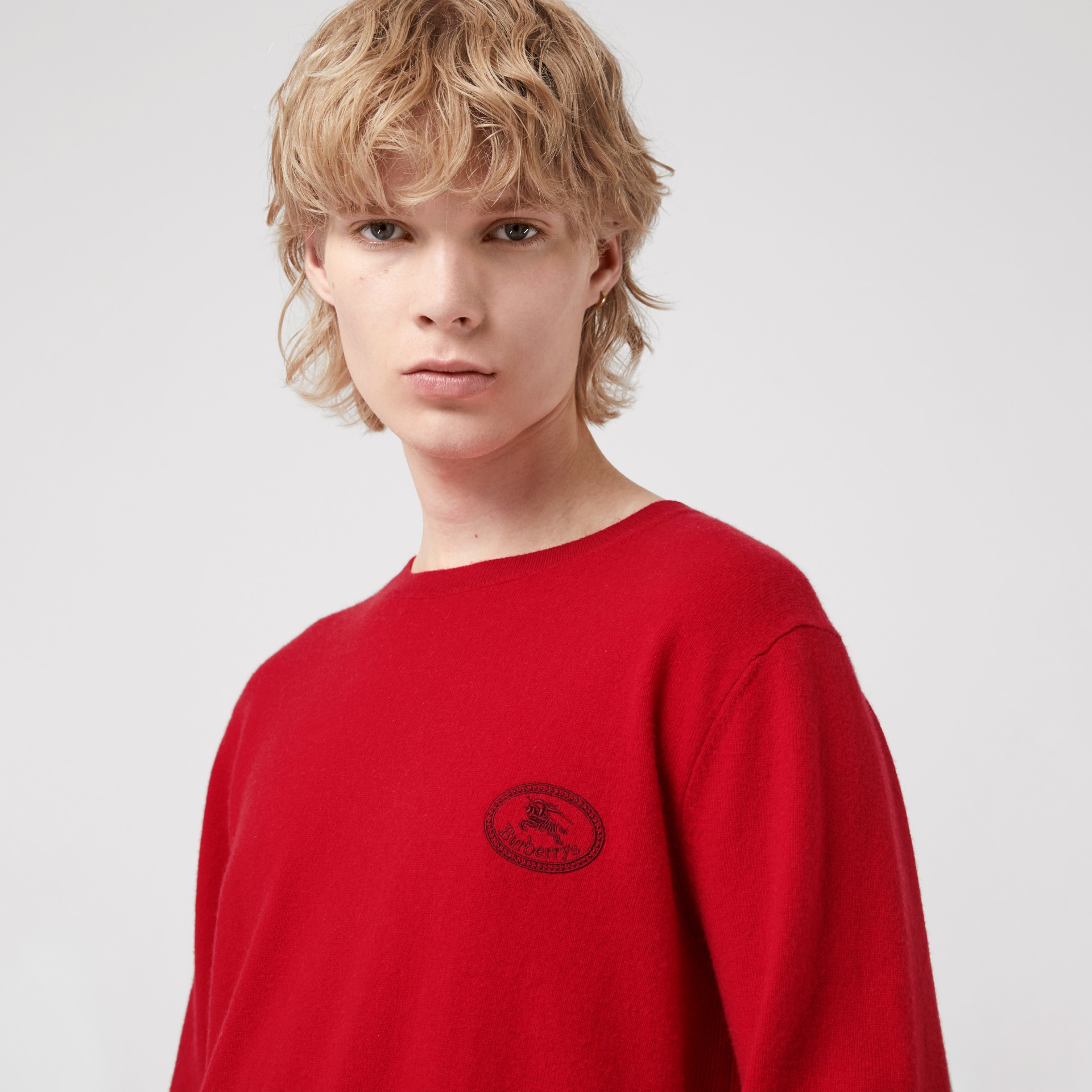 Embroidered Archive Logo Cashmere Sweater in Bright Red - Men ...