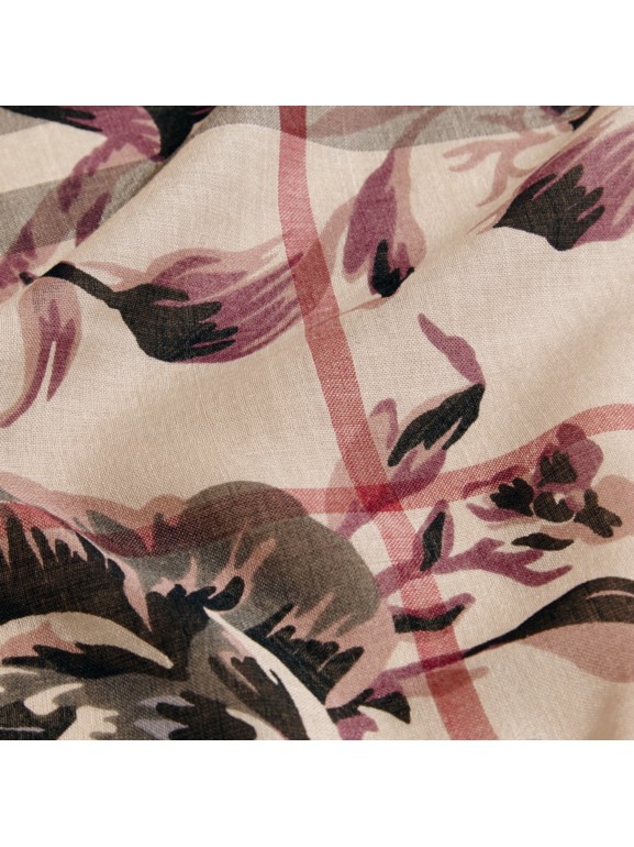 Peony Rose Print Check Wool Silk Scarf in Stone/ash | Burberry United ...