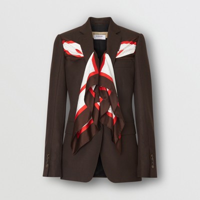 Silk Scarf Detail Wool Tailored Jacket 
