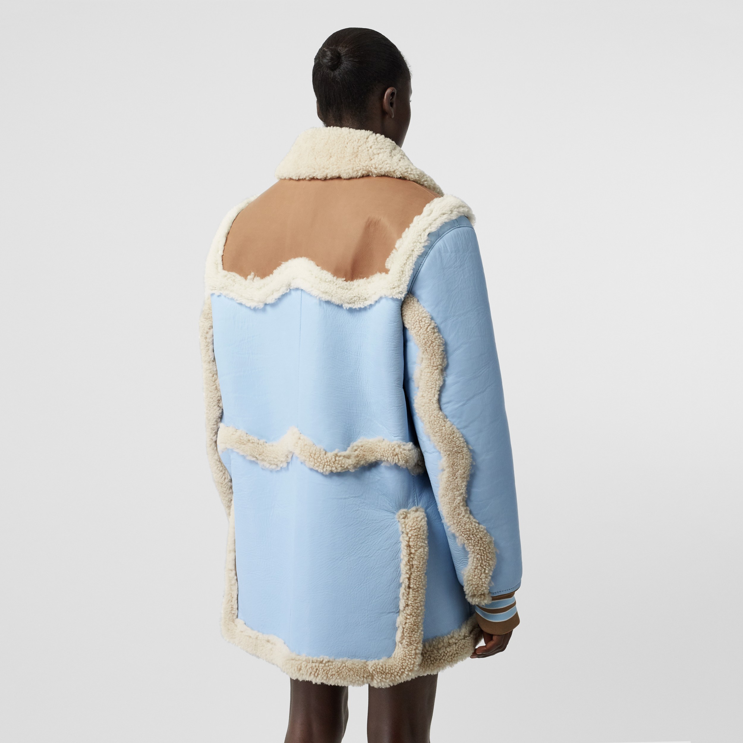 Two-tone Leather and Shearling Coat in Baby Blue - Women | Burberry ...