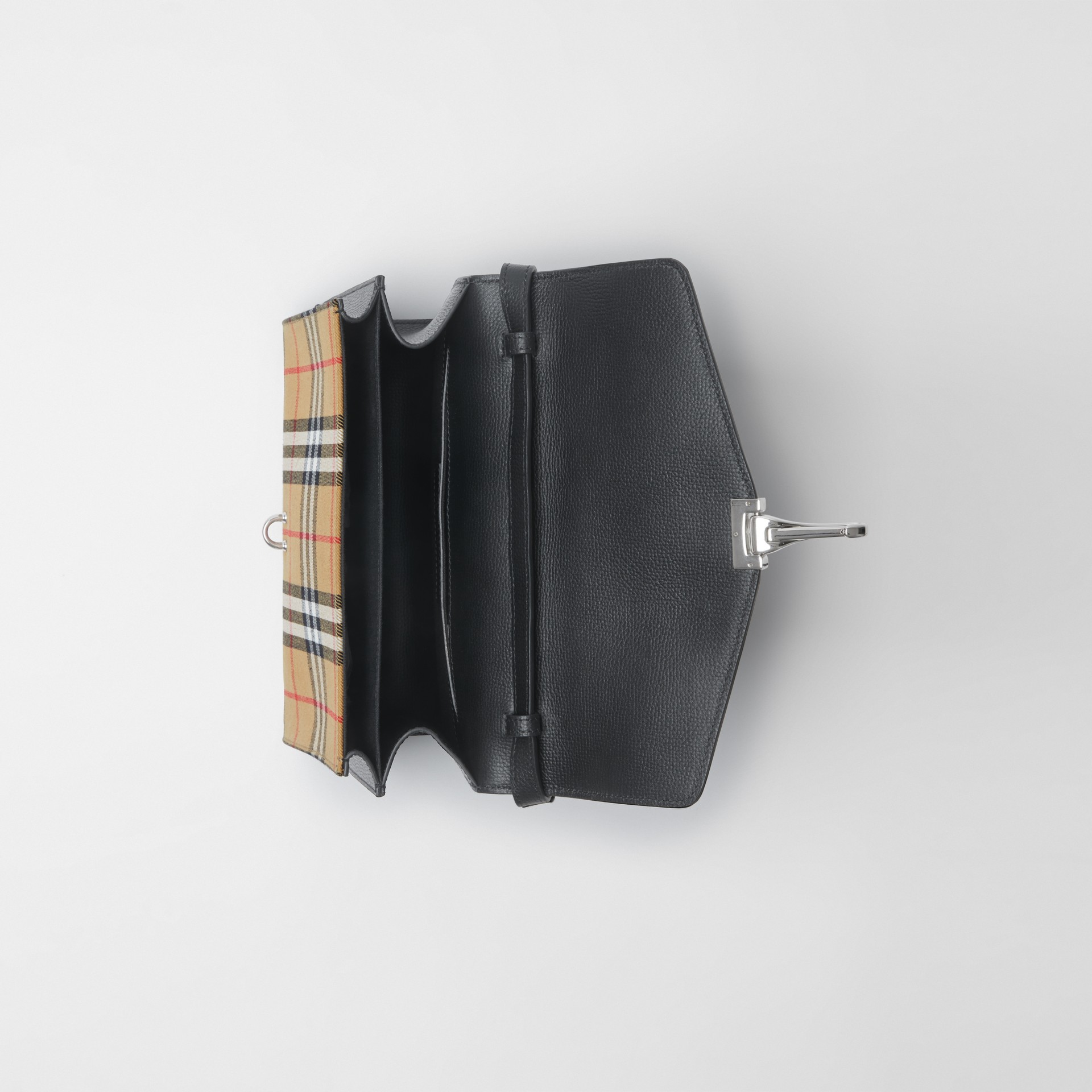 Small Vintage Check and Leather Crossbody Bag in Black Women