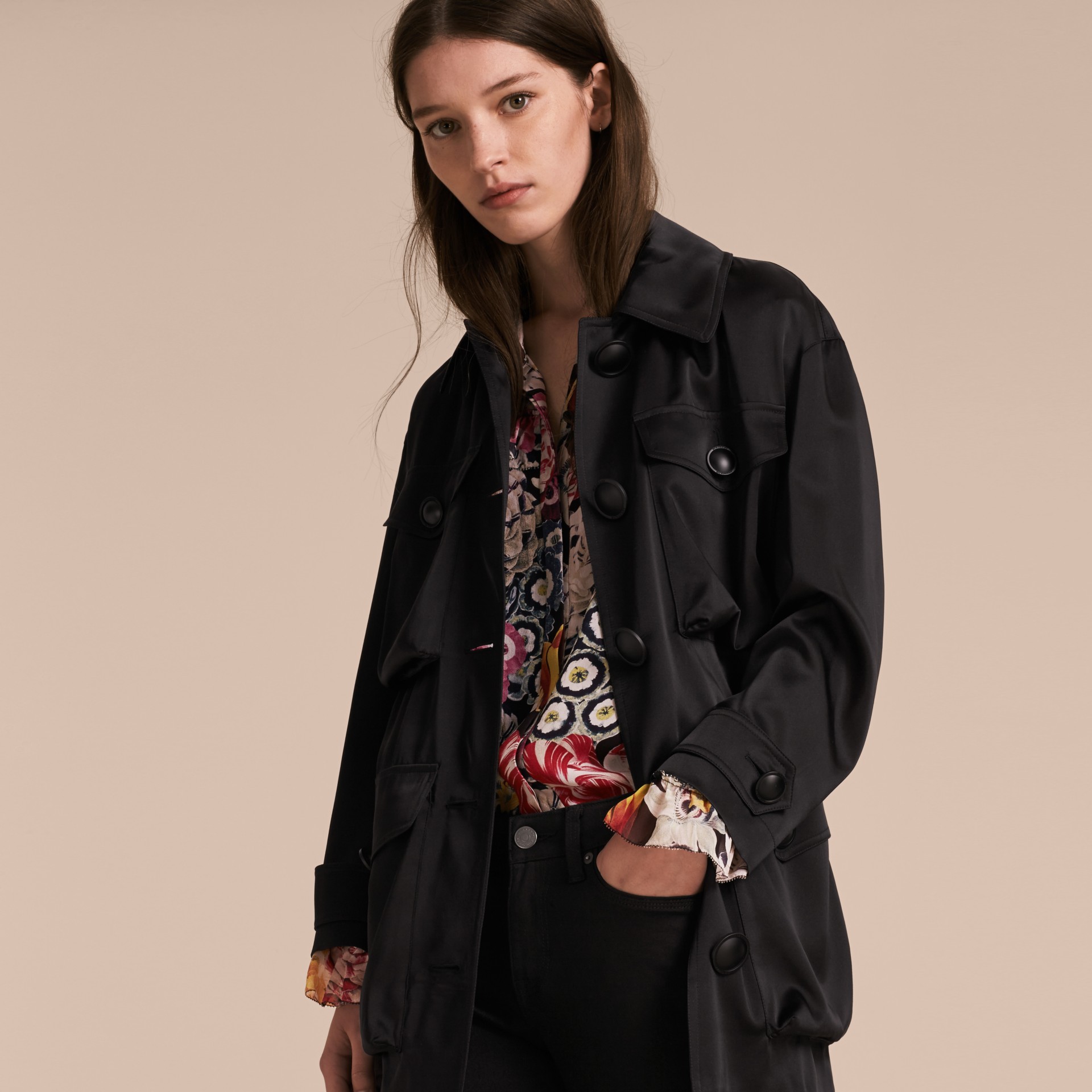Check Undercollar Silk Field Jacket in Black Women Burberry United