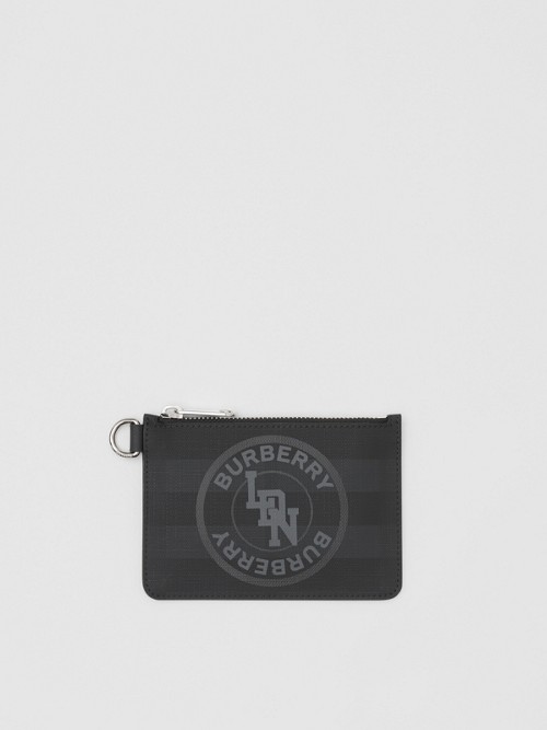 Burberry Logo Graphic London Check Zip Coin Case In 다크 차콜