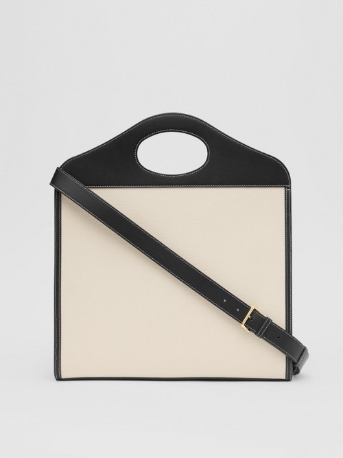 BURBERRY Medium Logo Graphic Canvas and Leather Pocket Bag