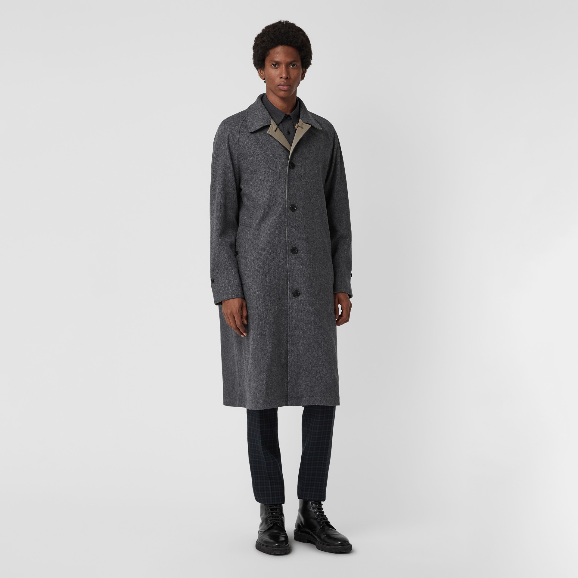 Reversible Tropical Gabardine and Wool Car Coat in Chalk Green Men