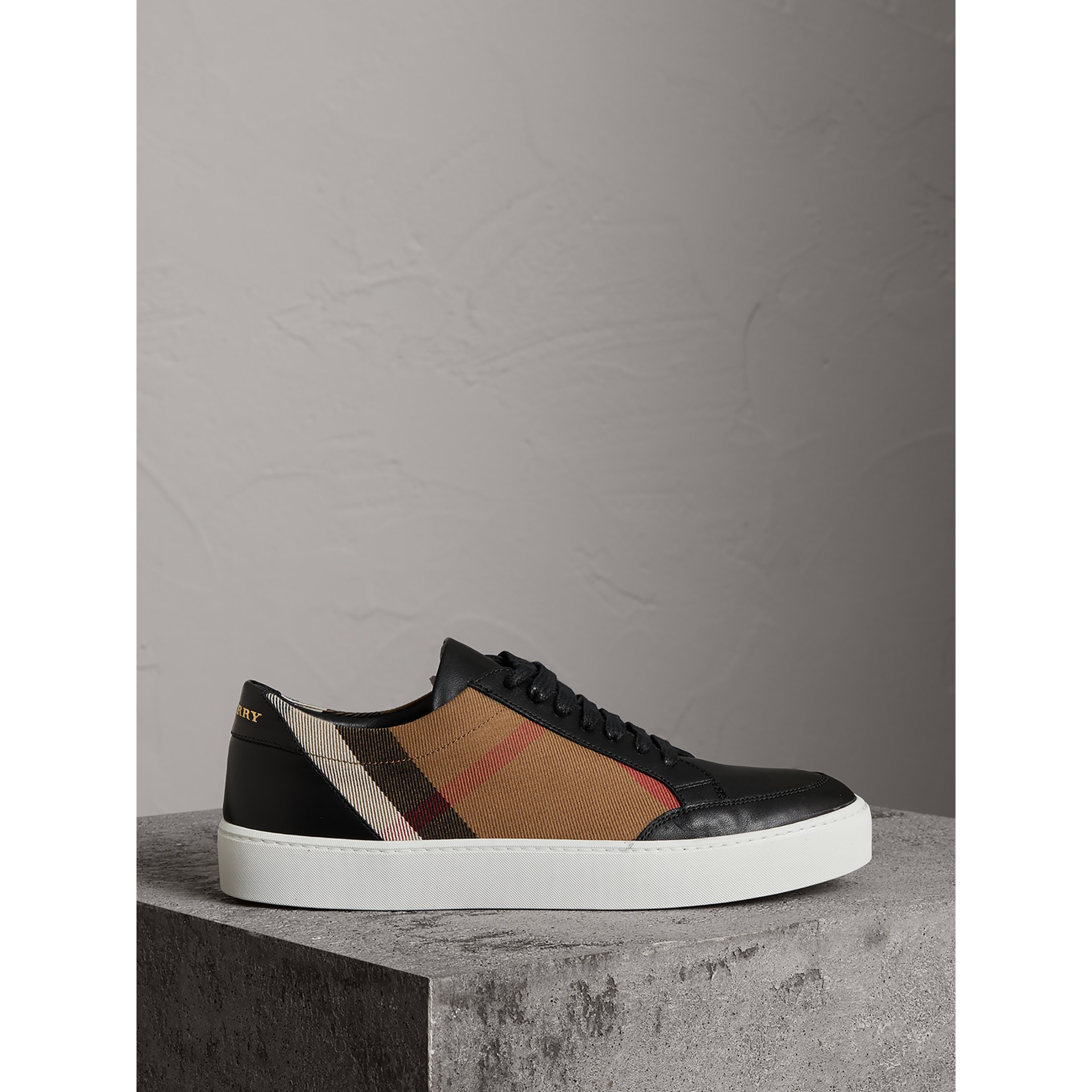burberry salmond leather and cotton sneakers