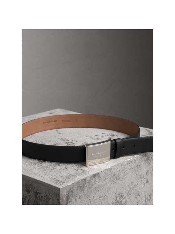 Brass Plaque Buckle Trench Leather Belt in Black Men Burberry