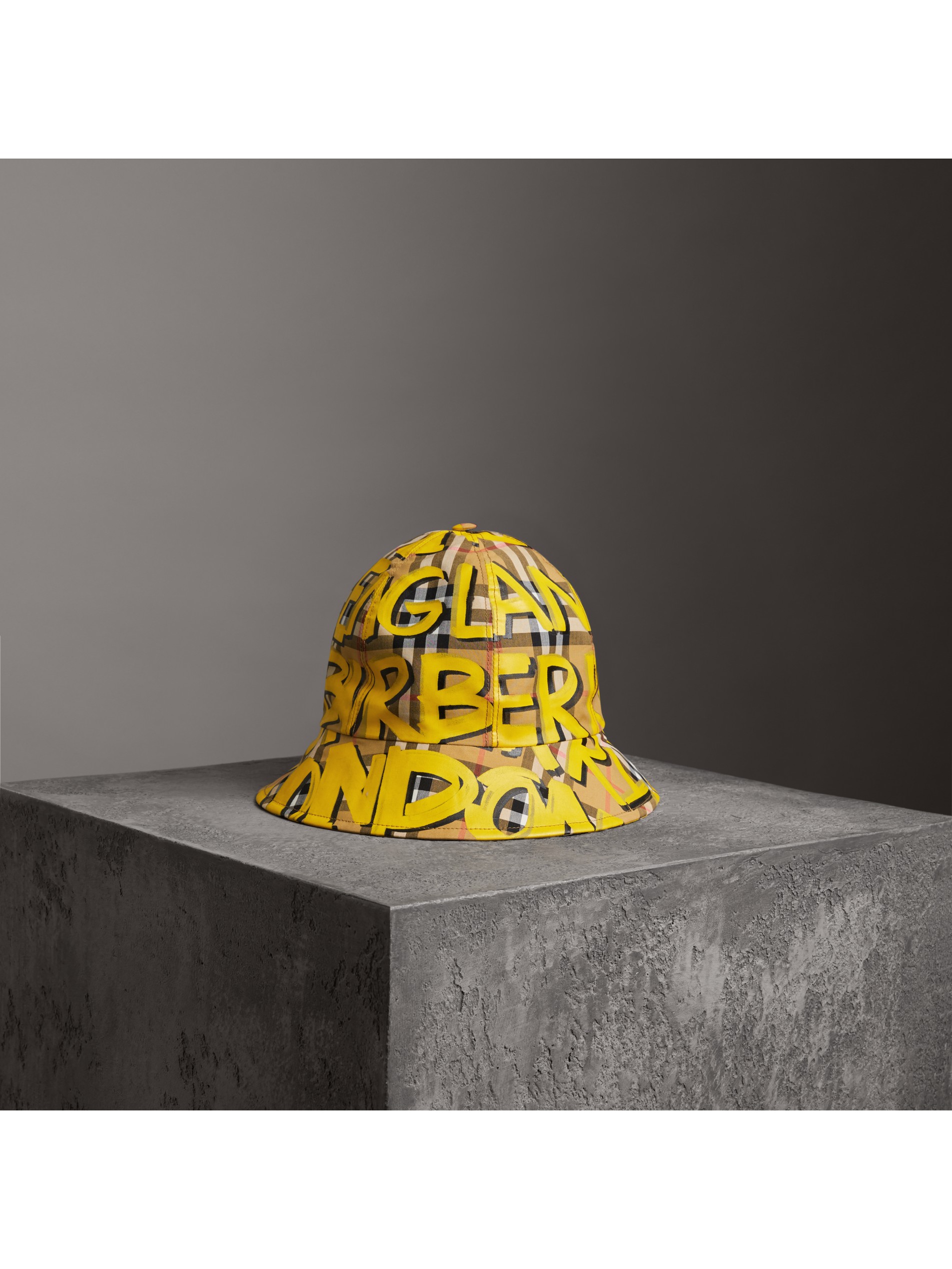 graffiti print vintage check bucket hat image01