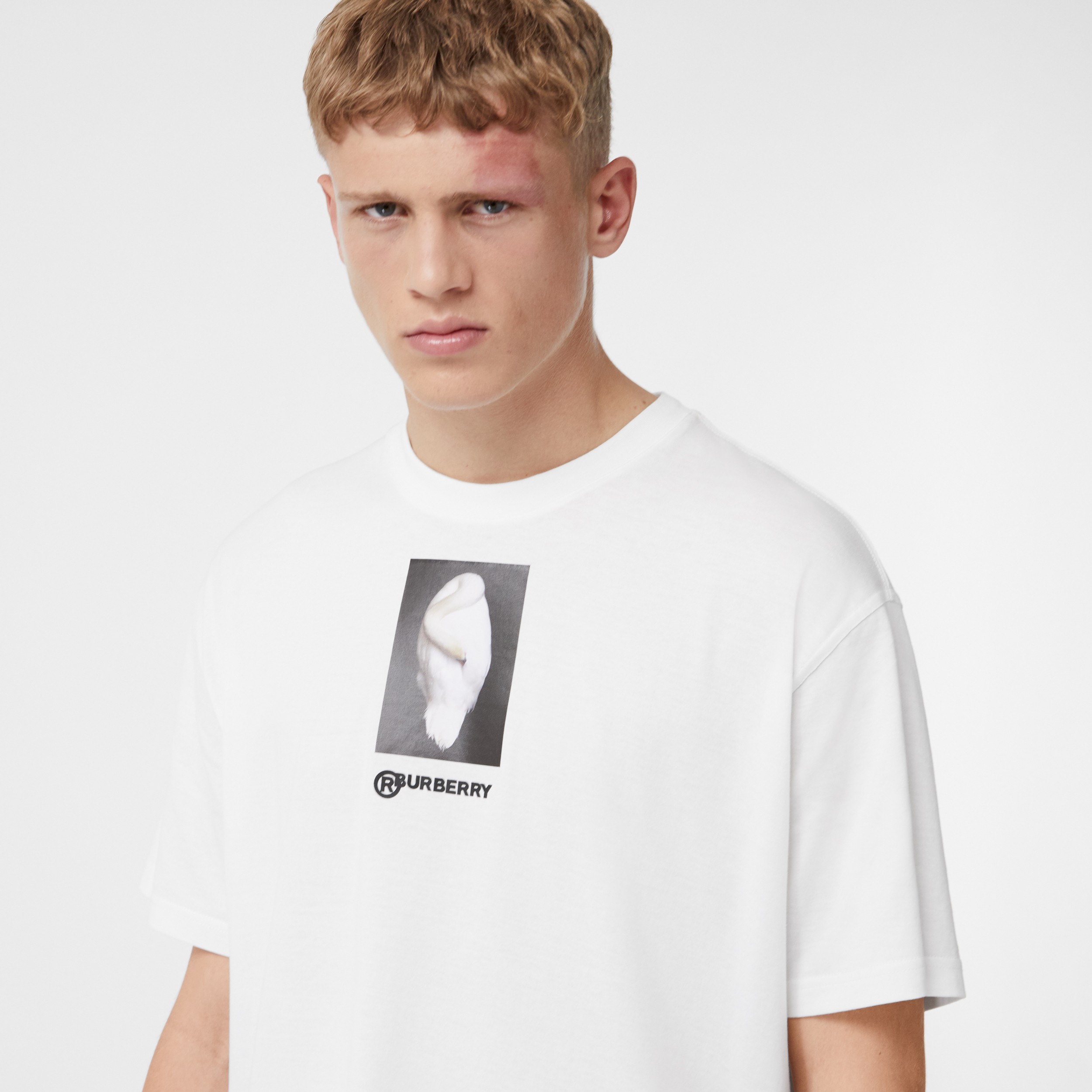 Montage Print Cotton Oversized T-shirt in Optic White - Men | Burberry ...