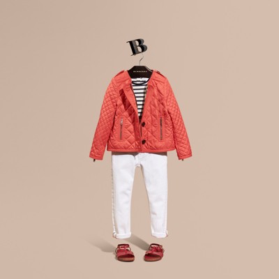 Collarless Diamond Quilted Jacket in Coral Red | Burberry United States