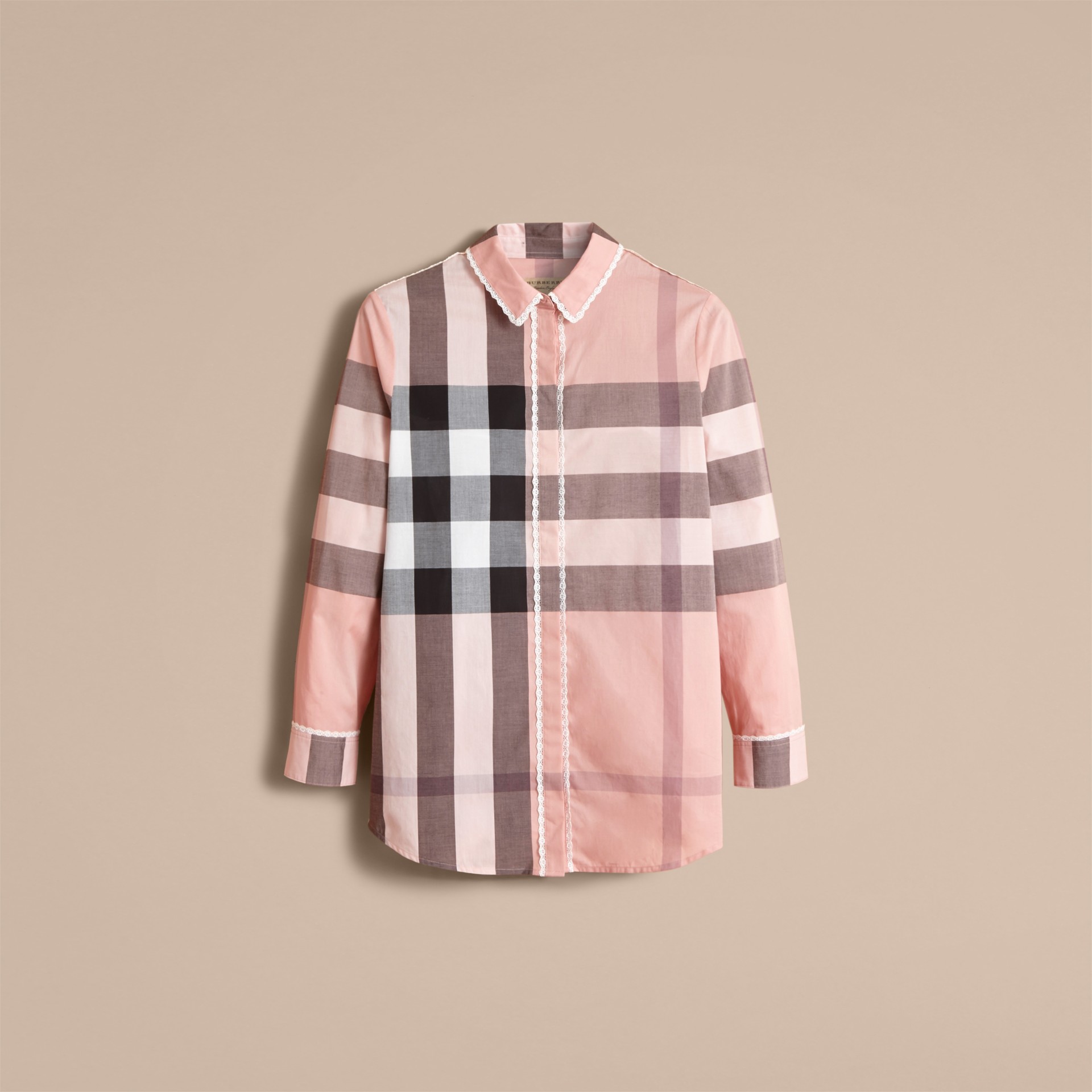Lace Trim Check Cotton Shirt in Antique Pink Women Burberry United