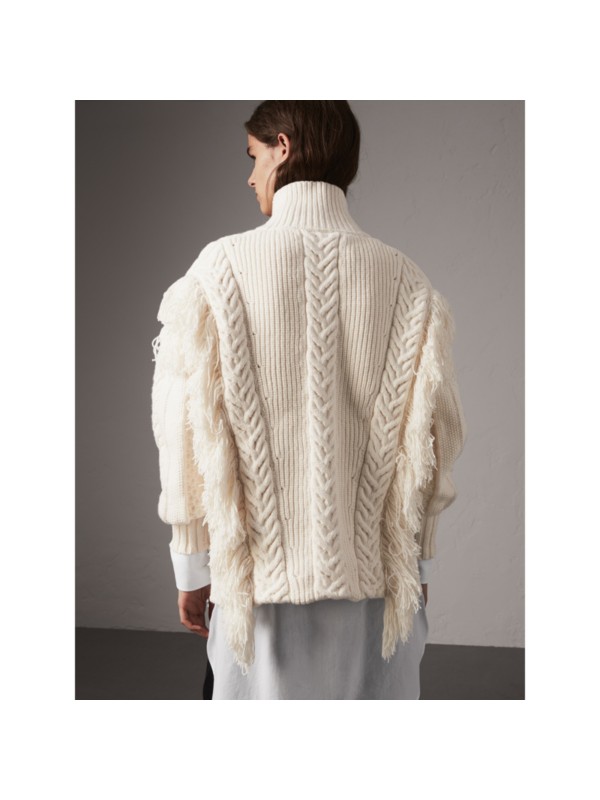 sweater knit cotton cable oversized burberry blend fringed natural clothing