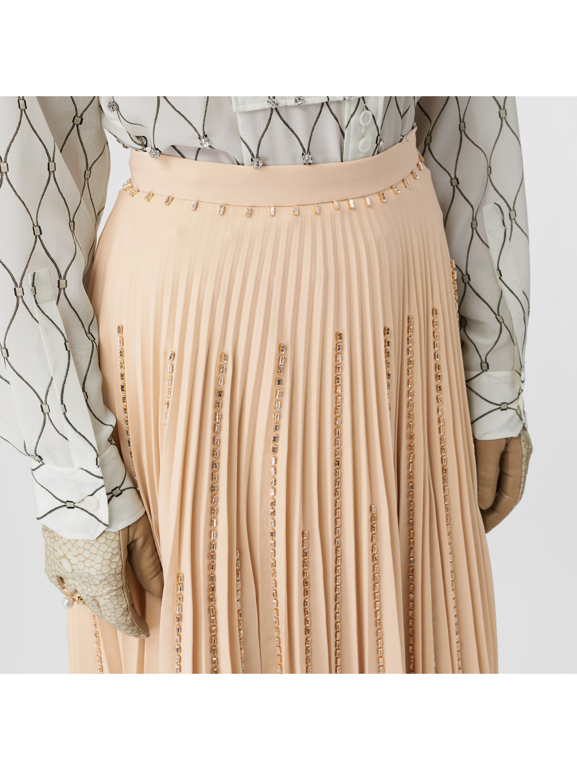 人造水晶装饰褶裥弹力硬纱半裙