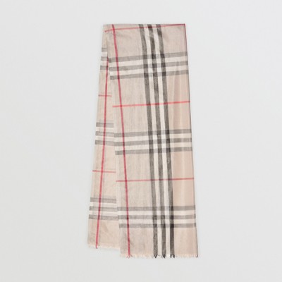 Metallic Check Silk and Wool Scarf in 