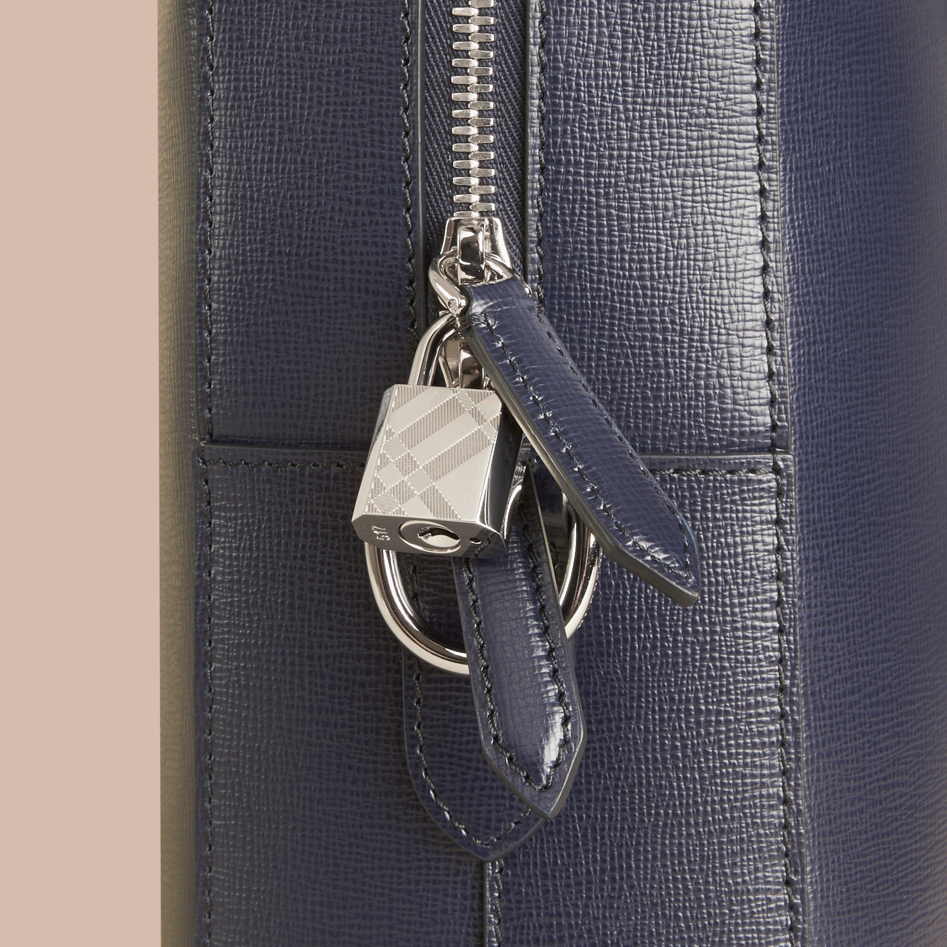 Large London Leather Briefcase Dark Navy Burberry