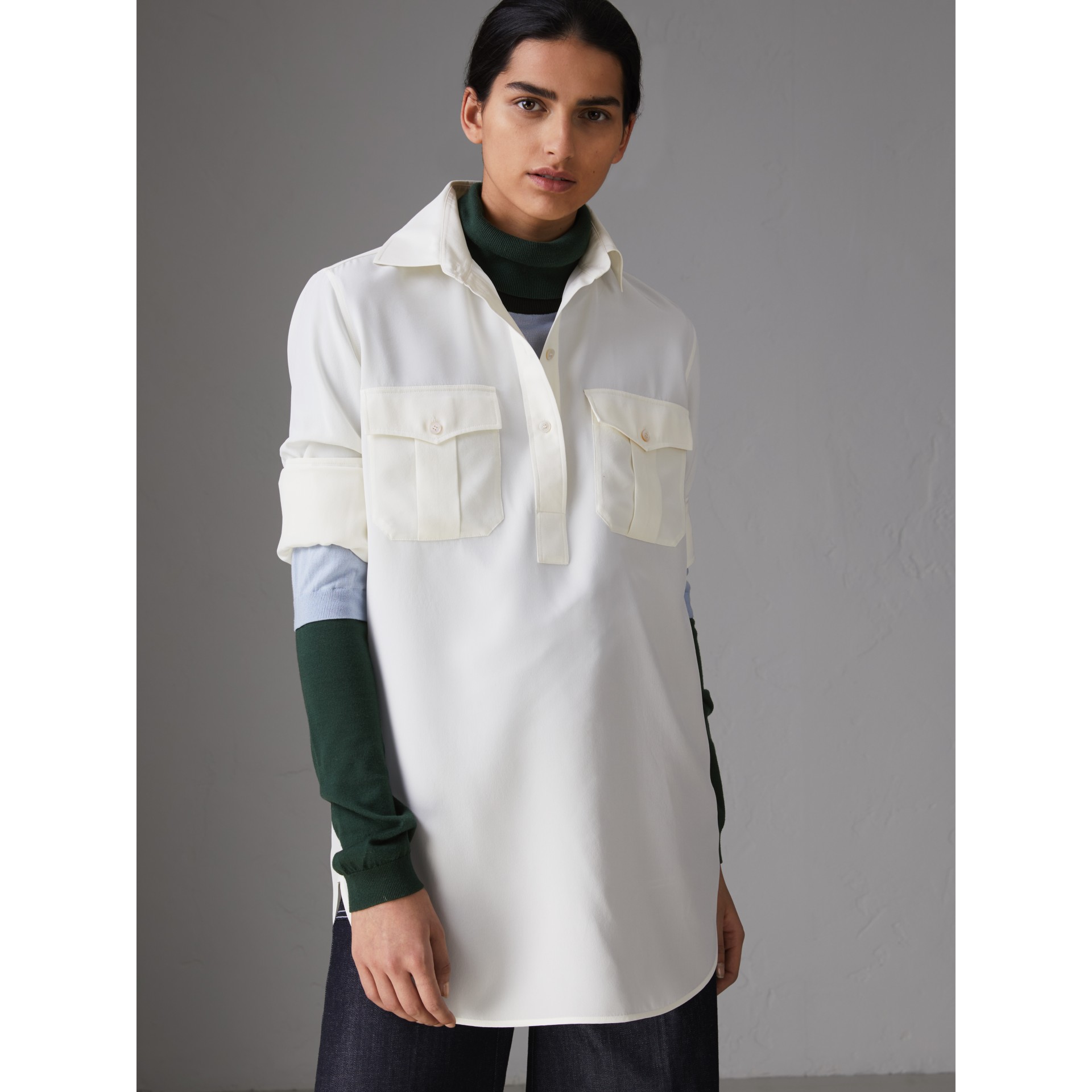 Silk Tunic Shirt In Natural White Women Burberry United States