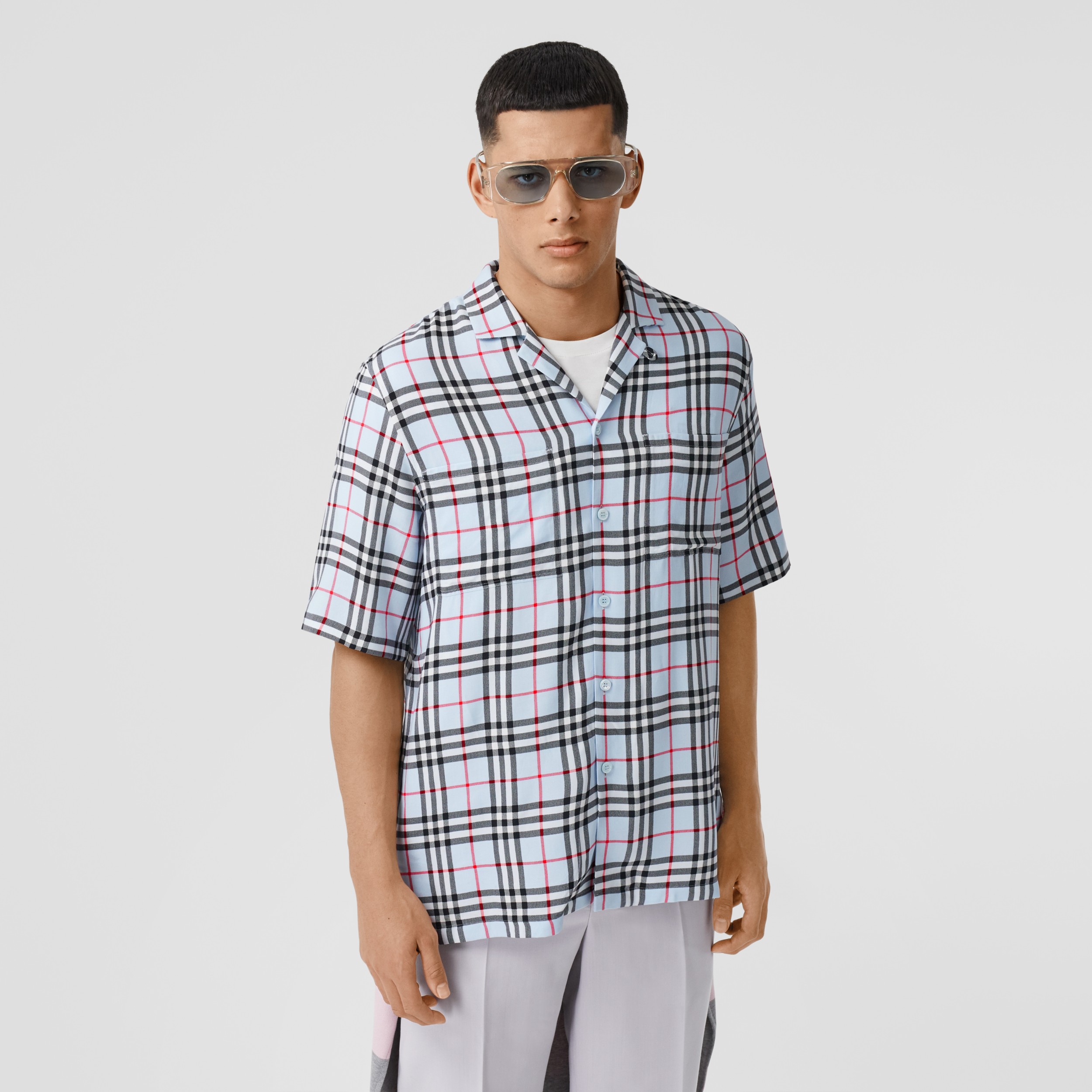 Short-sleeve Vintage Check Twill Shirt in Pale Blue - Men | Burberry ...