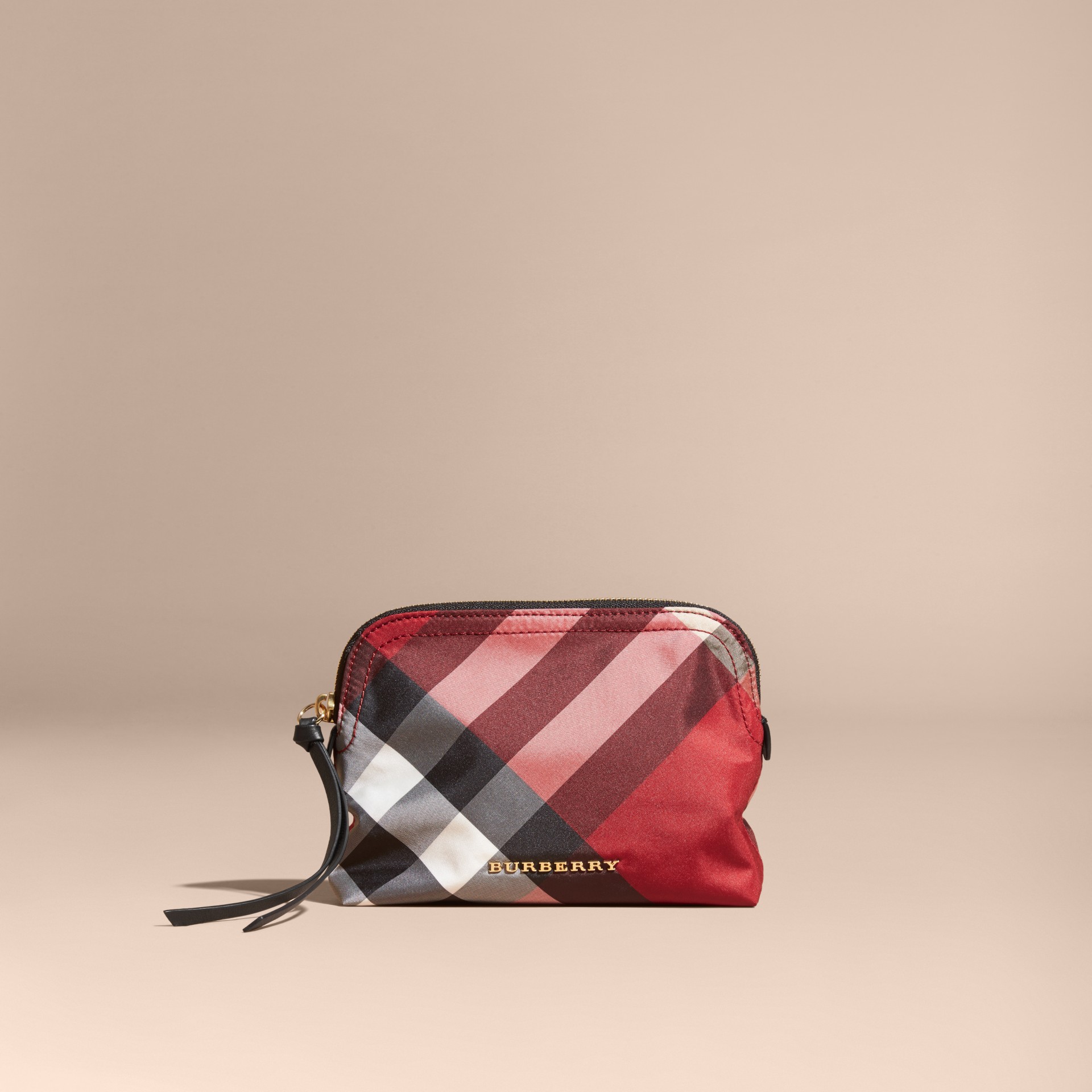 Medium Ziptop Check Technical Pouch in Parade Red Burberry