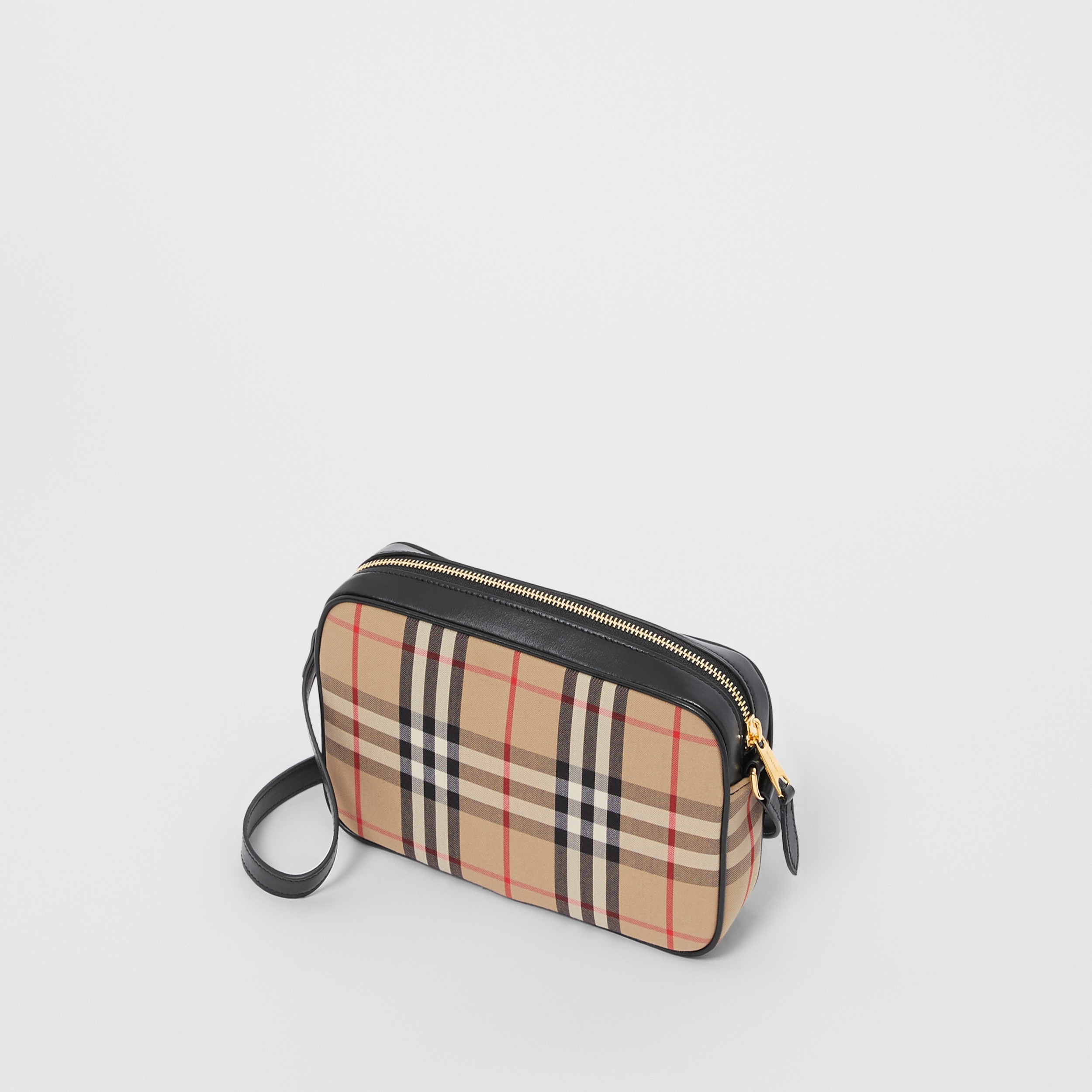 Small Vintage Check and Leather Camera Bag in Archive Beige - Women | Burberry