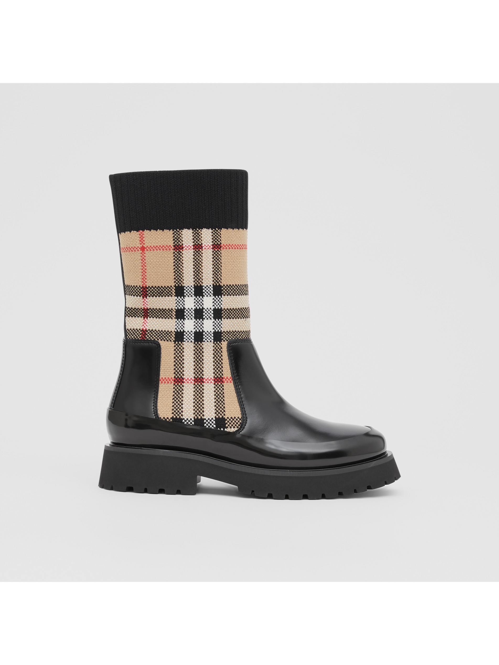 vintage 格纹针织袜皮革切尔西靴 产品图片31