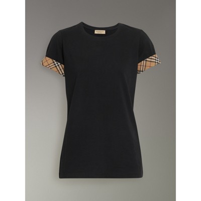 Check Detail Stretch Cotton T-shirt in 